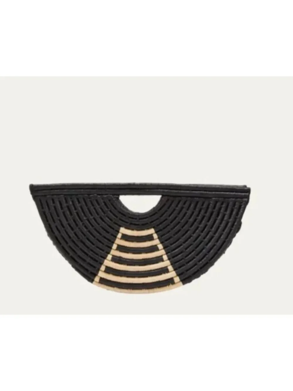 EILAF Large Half Moon Raffia Top Handle Bag Black Woven Straw Clutch Boho Design - Picture 10 of 14
